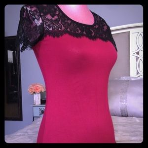 NEW Maurices red wine and lace top XS